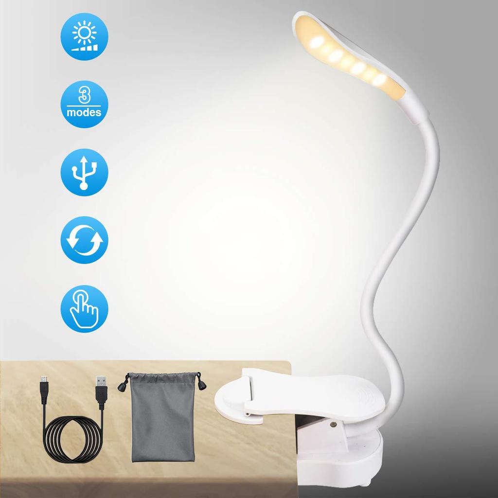 LED USB Rechargeable Portable Book Clip Lamp - Eye Protection Reading and Study Light