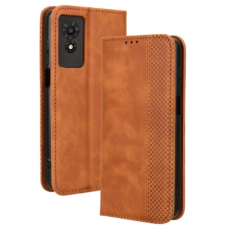 For TCL 501 Leather Case Magnetic Closing Retro Phone Cover with Wallet Stand