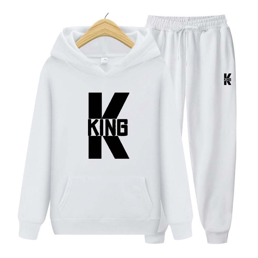 King Print Tracksuit 2 Pieces Set Long Sleeve Sweatshirts for Men Women Sport Suit Hooded Pullover Sweatshirt Top Coat