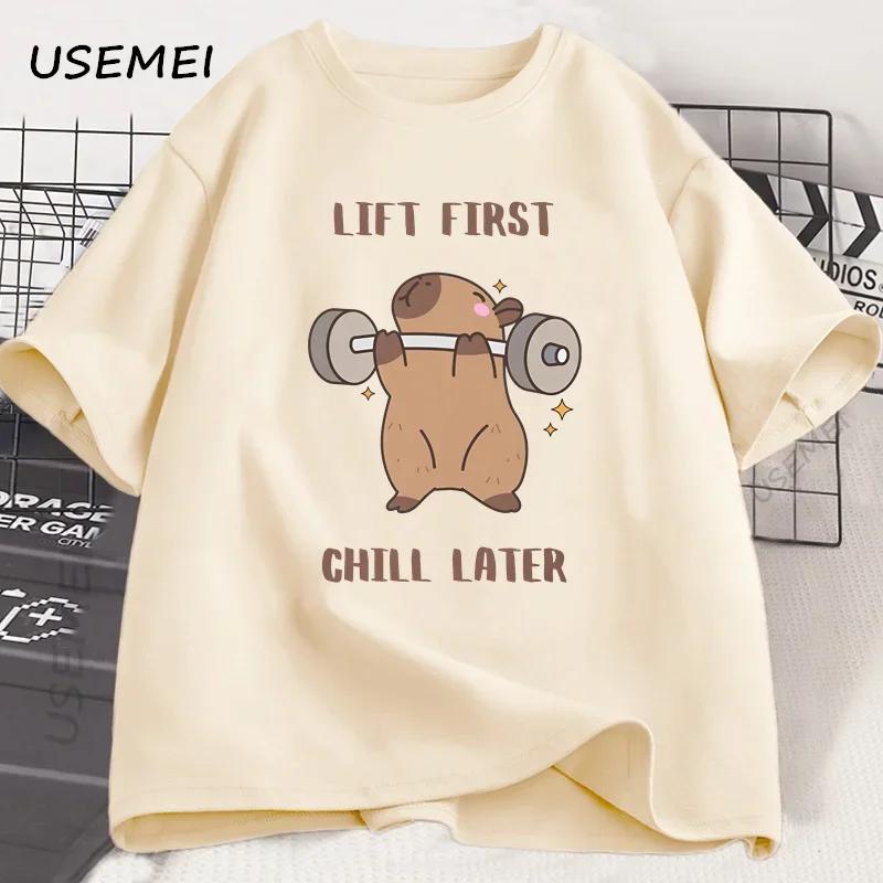 Capybara Gym TShirt Unisex Unisex Sports Weightlifting Tee Workout Fitness T Shirt Top Unisex Softstyle Loose Cotton Tshirt Clothes