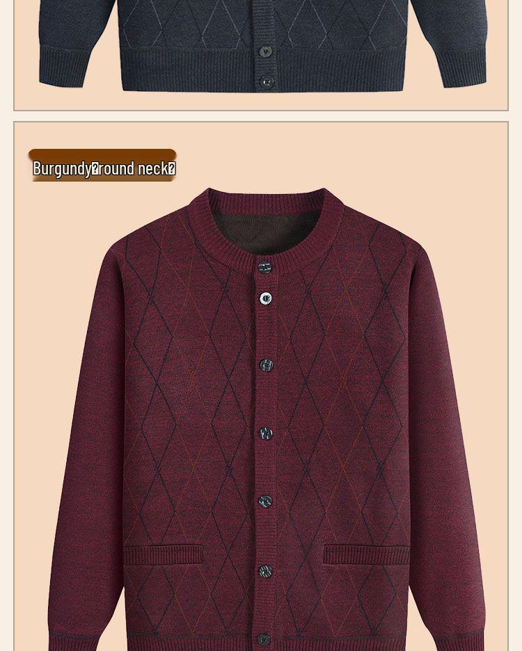 Men's Mid-Age & Elderly Knitted Cardigan: Warm, Thick Velvet Sweater Coat for Autumn/Winter