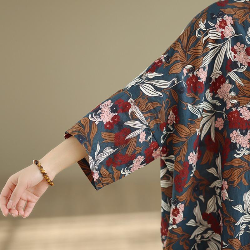DIMANAF New 2026 Women Plus Size Spring Summer Beach Long Dress Lady Loose Oversize Maxi Floral Print Cotton Button