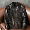 Vintage Tea Core Horsehide Leather Jacket for Men Hand Rubbed Distressed Short Coat Autumn Fashion