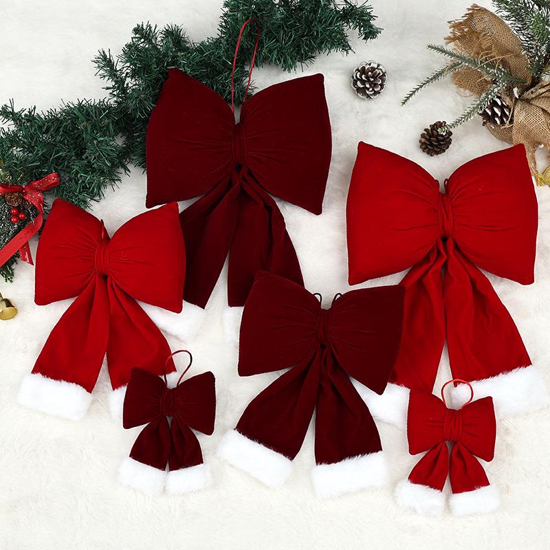 Red Velvet Christmas Bow and Pendant Ornament for Home Décor