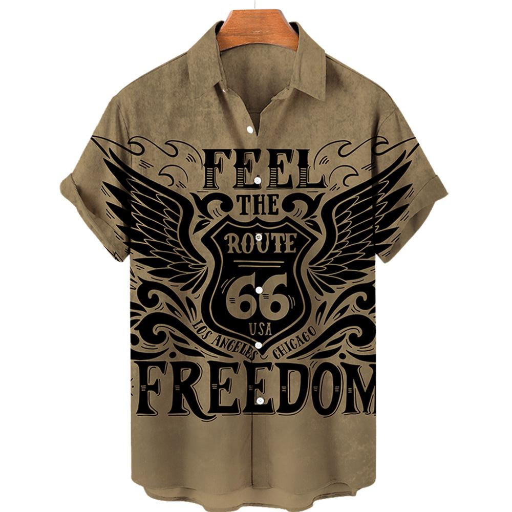 Camicia Nuova da Uomo Hawaiana Route 66 Street Classic Stampa 3D Manica Corta T-shirt Musica Rock Collo Revers Taglia Larga Uomo Top Vestiti Vintage