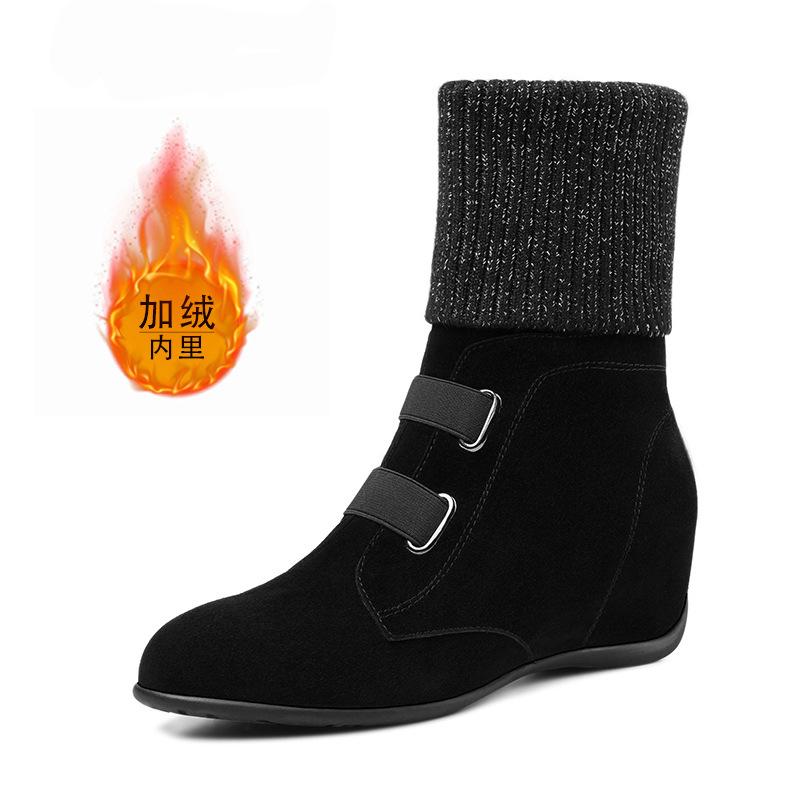 

2025 new wool mouth medium boots women s round head inner height increase short boots wedge heel cotton shoes large size matte women s boots 40