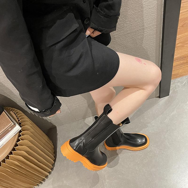 Chelsea Boots Damen Stiefeletten Klobige Winterschuhe Plateau Stiefeletten Slip On Klobiger Absatz BV Stiefel Marke Designer