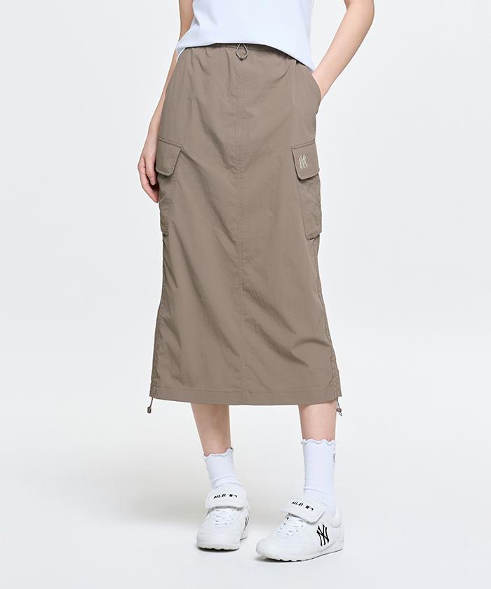 Emelbi Women'S Gorpcore Shirred Cargo Long Skirt Ny (L.Brown)