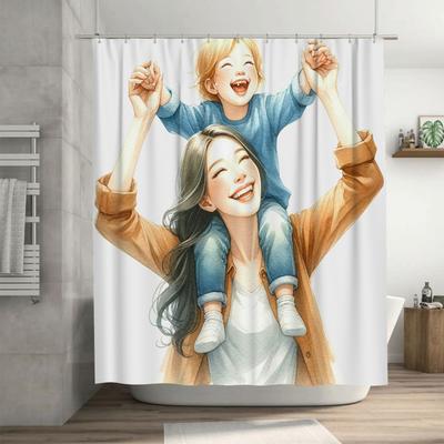 Heartwarming Mother and Child Design Waterproof Shower Curtain for Modern Bathroom Decor, Stylish and Durable, Perfect for Home