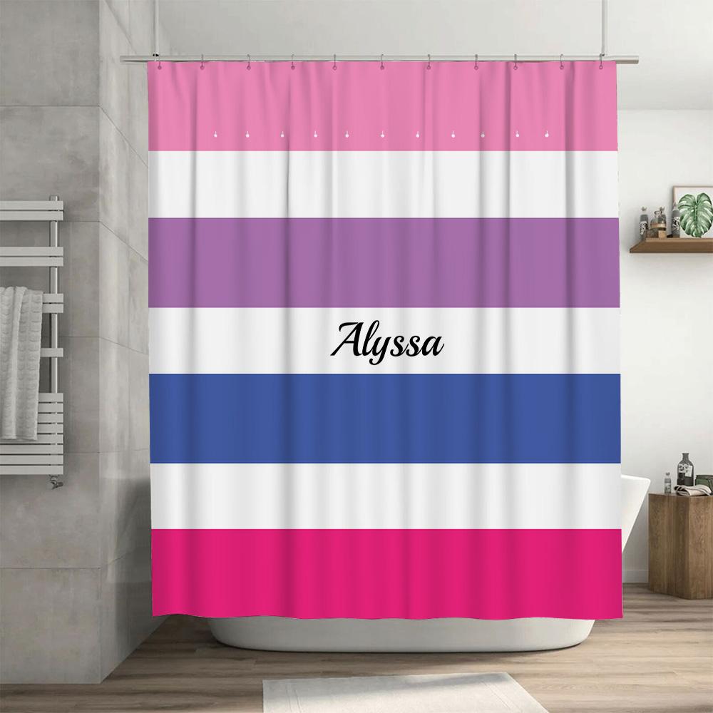 Customizable Bathroom Shower Curtain With Lgbt Pride Flag For Gender Fluid Individuals Name, 72'' X 72'', Pink Purp