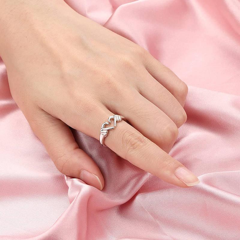 Creative Love Hug Two Hands Diamond Ring Women's Opening Adjustable Ring Heart-warming Gift Jewelry