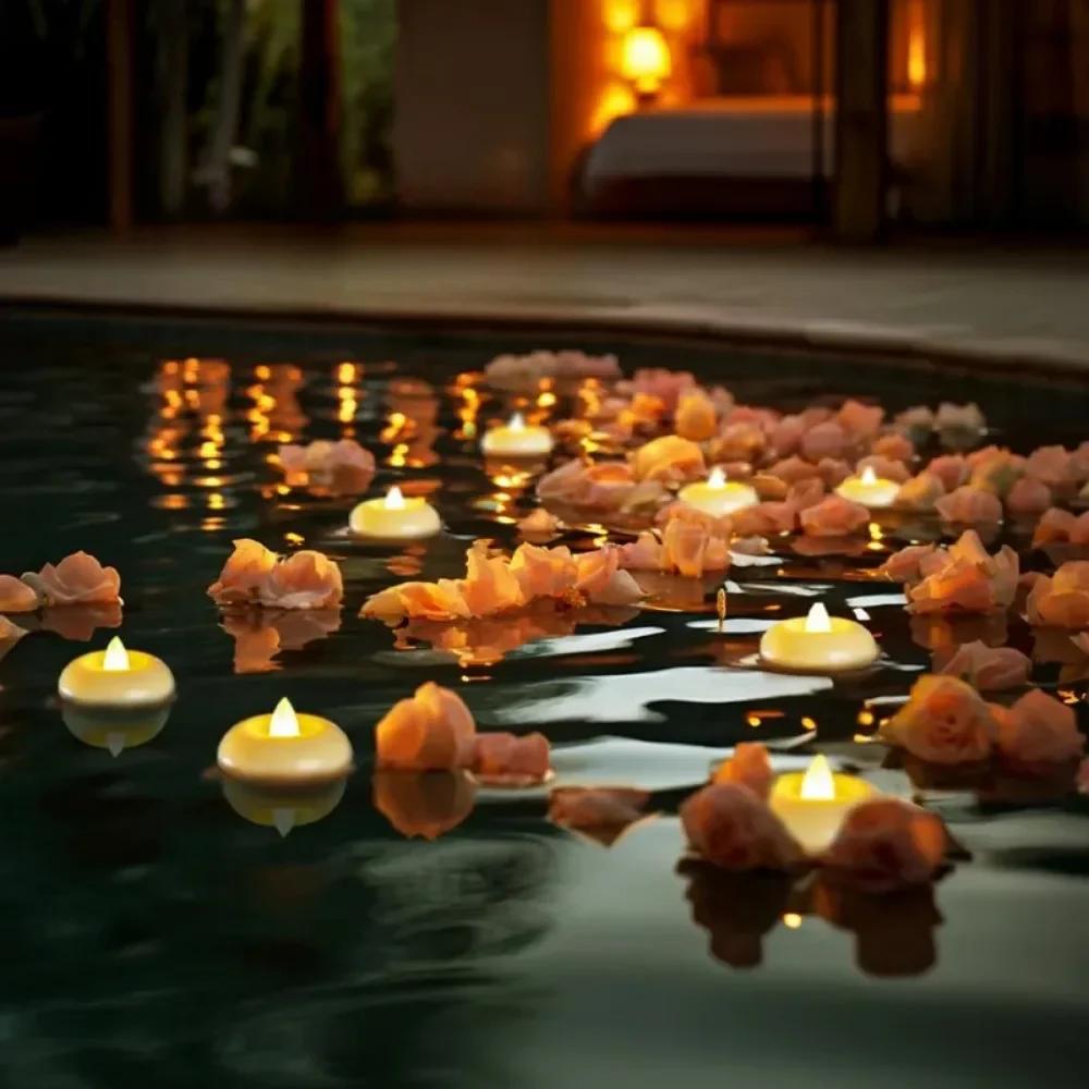 Creative Waterproof Flameless LED Water Float Induction Candle Light Wishing Led Tea Lamp for Birthday Wedding Party Decor