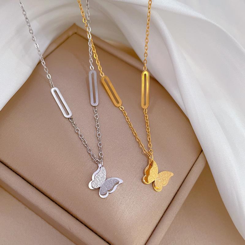 Cold Wind Butterfly Personality Minimalist Wind Furnace Real Gold Necklace Female Collarbone Chain