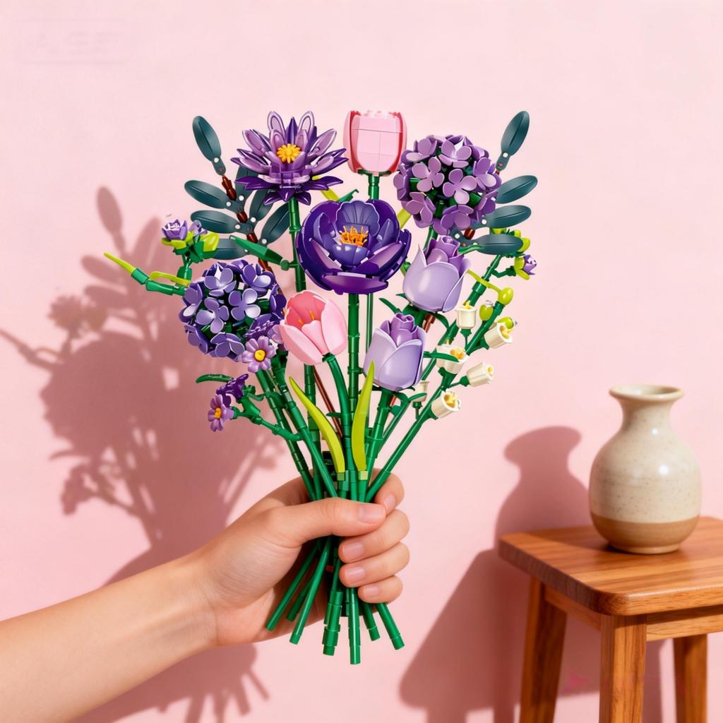 KNEW BUILT Building Block Flower Pot Eternal Bouquet-Holiday Gift for GirlsDesktop DecorDIY Stress-Relief Puzzle ToyKill Time