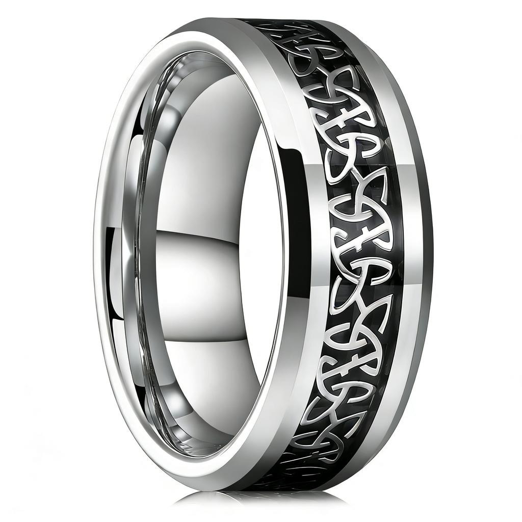 Fashion 8mm Men Stainless Steel Celtic Trinity Knot Rings Inlaid Black Carbon Fiber Rings For Men Women Wedding Band Jewelry