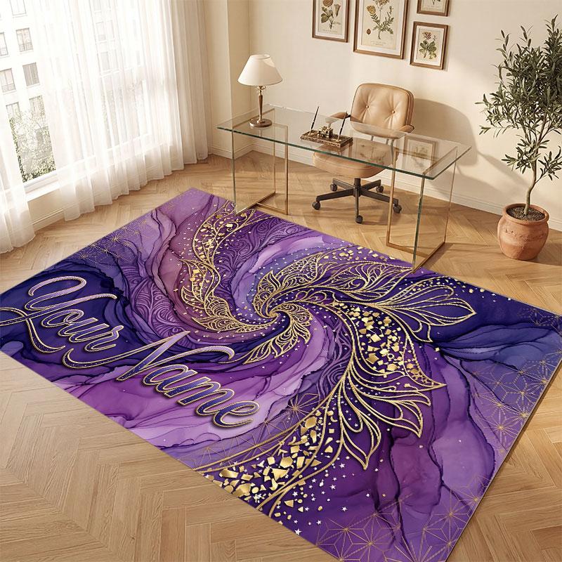 Neon Colorful Theme Crystal Velvet Floor Rug Personalized Custom Name Text Warm Carpet Home Decoration