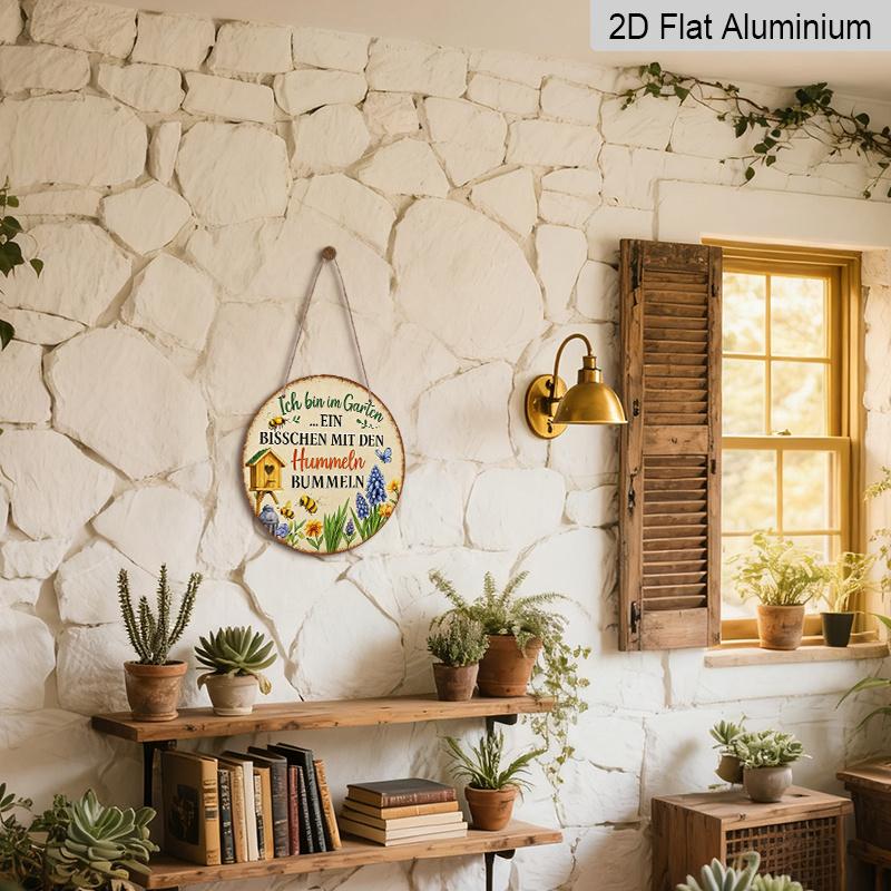 2D Flat - 1pc Vintage Aluminum Sign, Bee Garden Stroll Sign, Suitable for Home Rooms, Living Rooms, Dining Rooms, Cafes, Offices, Shops, Club Bars