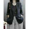 Blazer Léger en Coton et Lin pour Femme - Style Artistique Printemps/Été