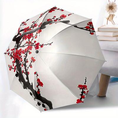 1pc Blossom Branch Automatic Open/Close Umbrella with Windproof, Functional Design, 8-Rib Sturdy Canopy, Durable Ribs,097