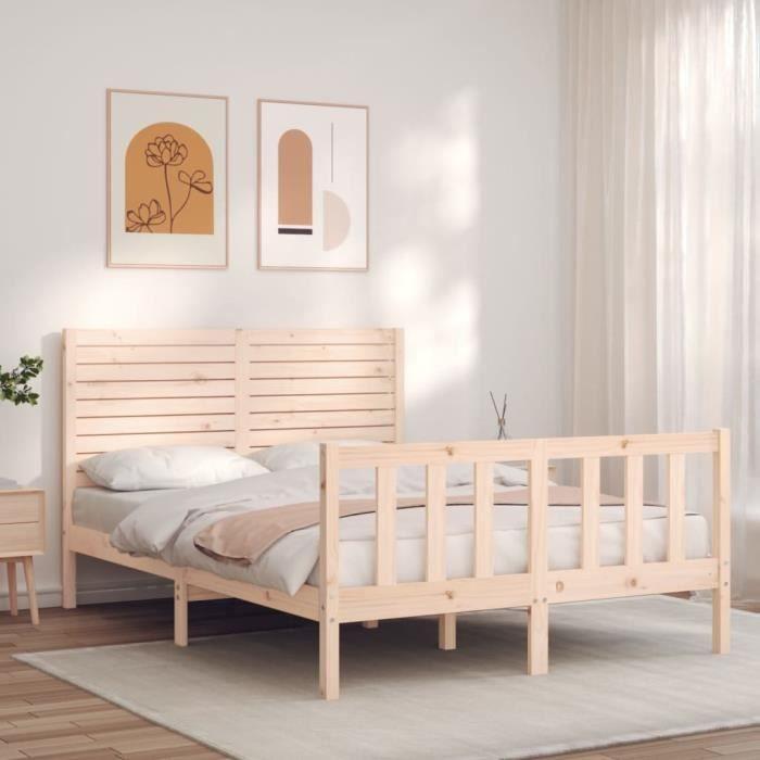 VidaXL Cadre de lit avec tête de lit 140x190 cm bois massif 3193186