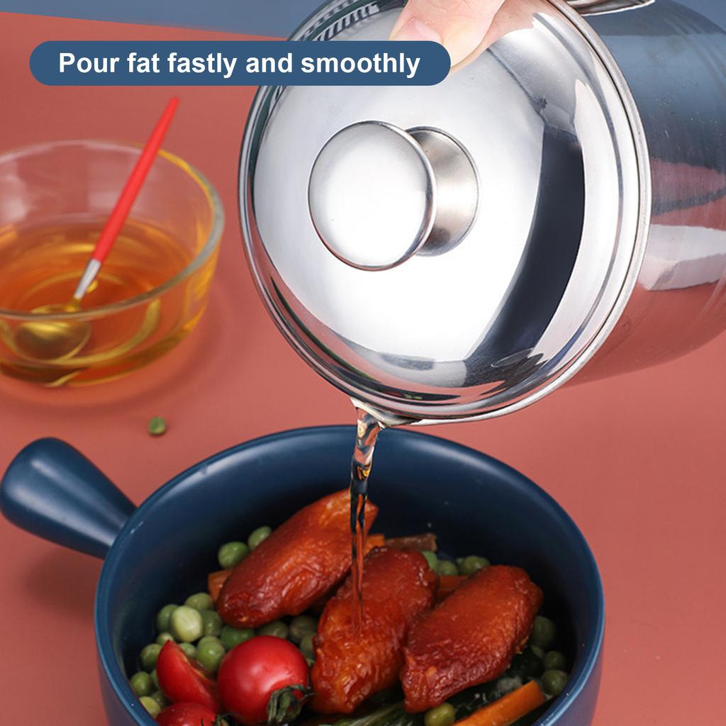 Kitchen Oil Pot Stainless Steel Oil Filter Household Cooking Oil Fat Separator with Lid