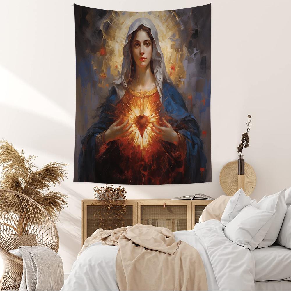 Sacred Heart of Jesus Canvas Painting Mary Hanging Bohemian Tapestry Cheap Hippie Wall Hanging Bohemian Wall Tapestrie