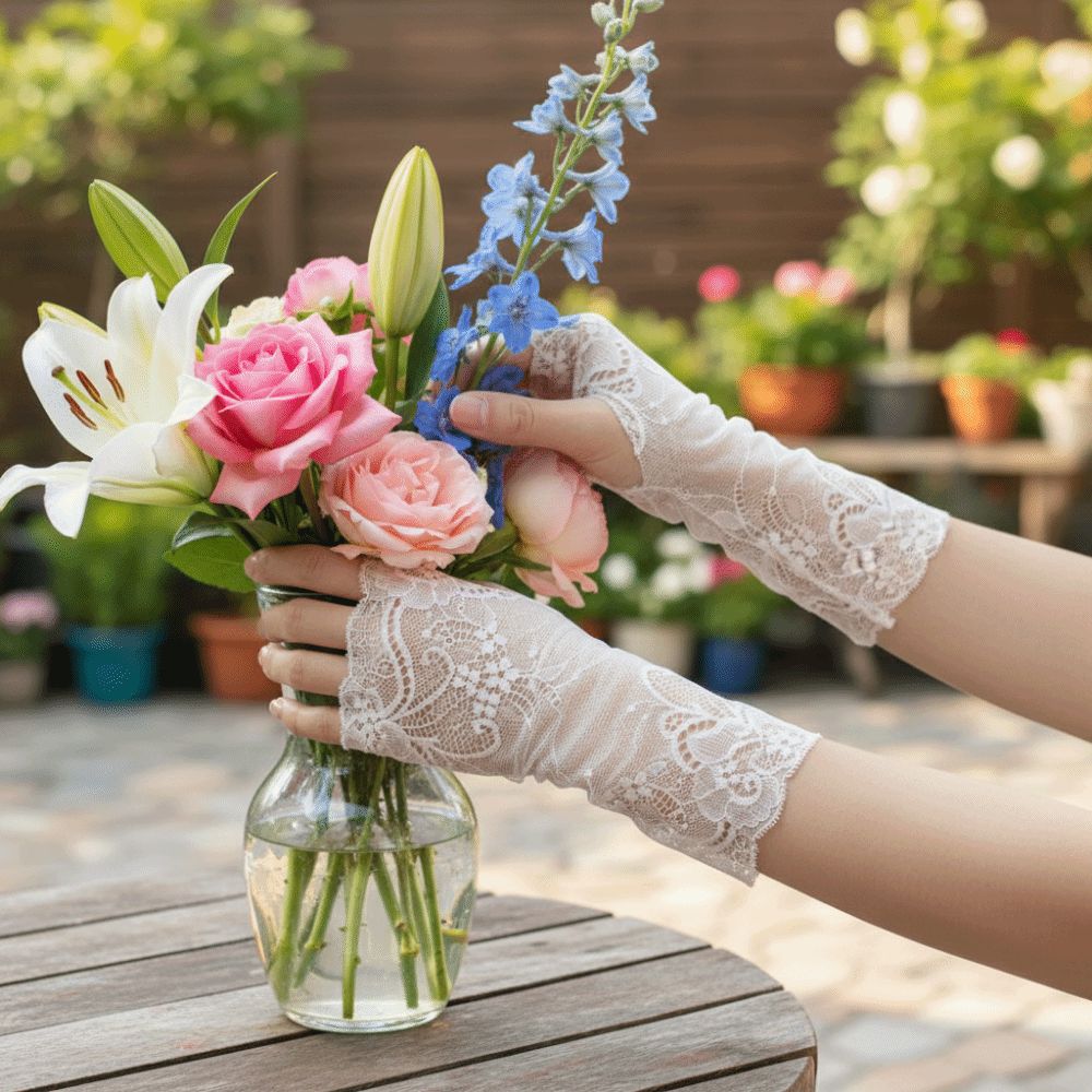 Breathable Women Sunscreen Gloves Thin Driving Gloves Lace Half Finger Gloves Wedding Events