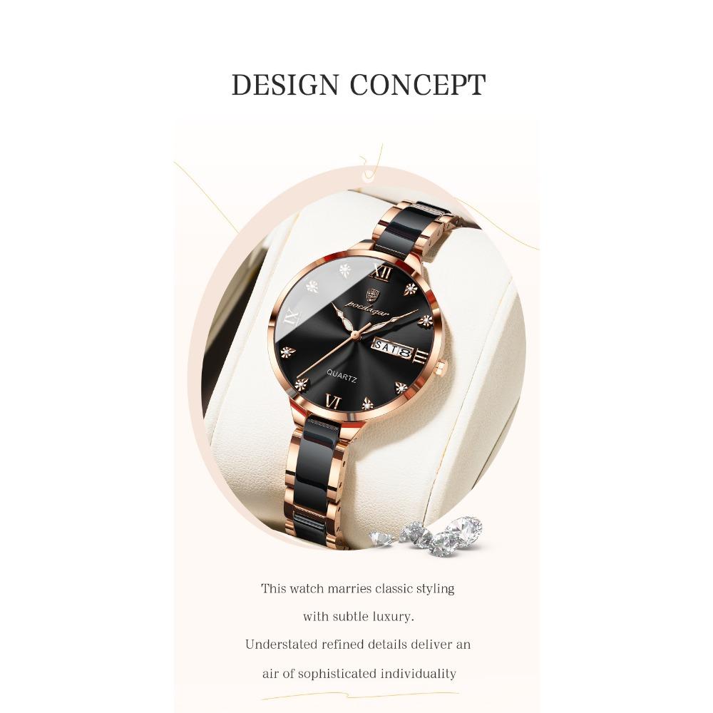 POEDAGAR Fashion Elegant Women Watches Week Date High Quality Waterproof Ladies Quartz Watch Stainless Steel Watch +Box