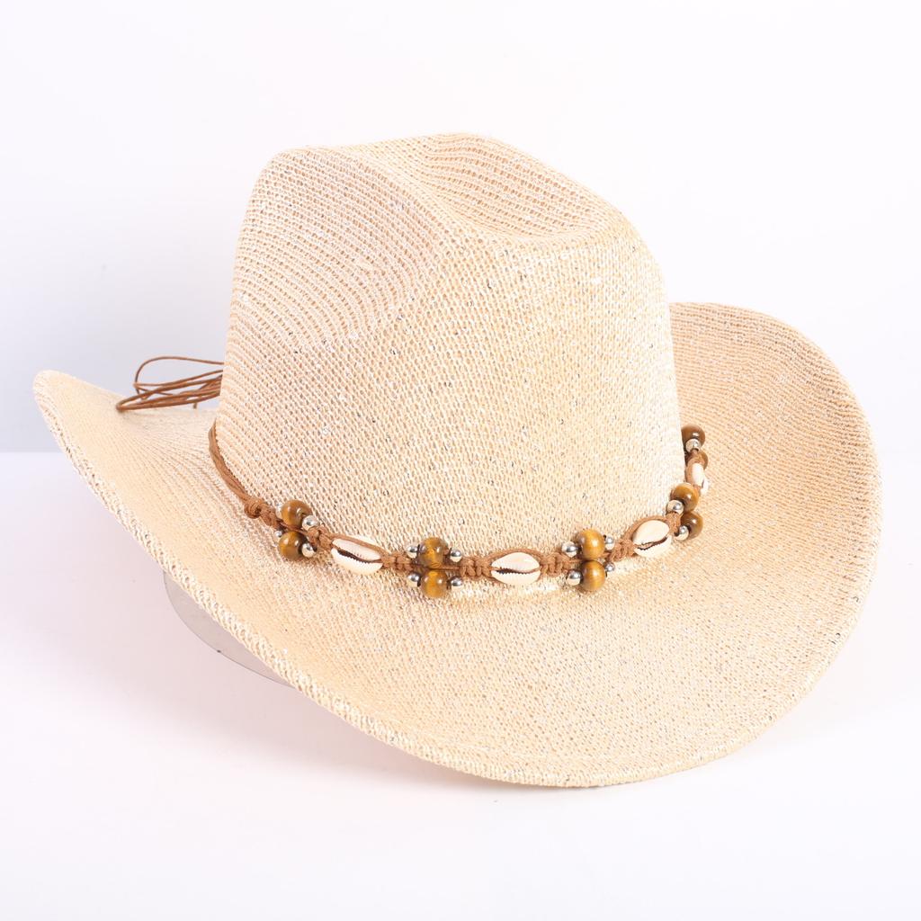 Popular European and American Classic Western Denim Straw Hat, Men's and Women's Fashion Outdoor Sunscreen Sequined Straw Hat