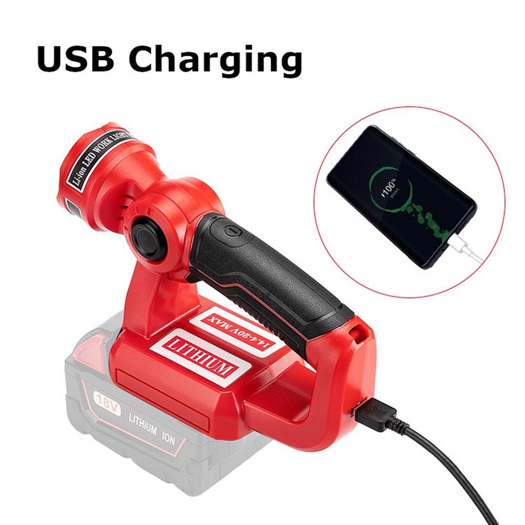 18V Portable LED Lamp Flashlight Excluding Battery & Charger Li-Ion Battery USB Outdoor Work Light 3W/12W for Milwaukee USB