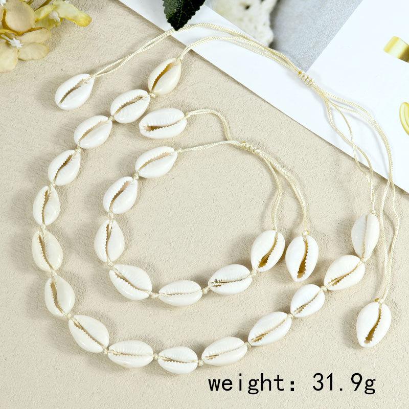 Boho Cowrie Shell Necklace Bracelet Set, Ocean Beach Hawaii Jewelry for Women