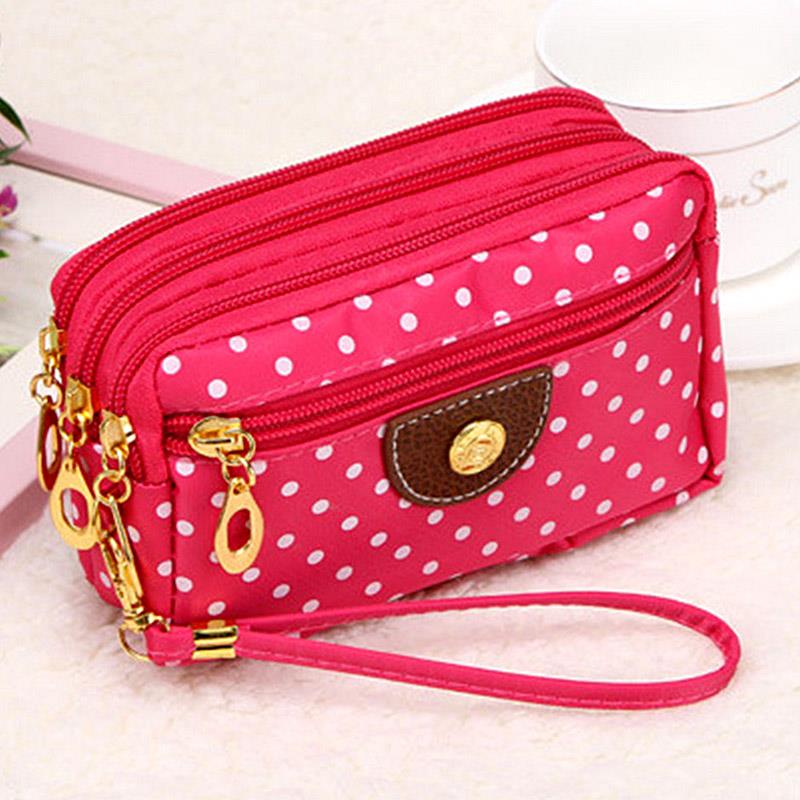 Fashion Women Wallets Small Handbags Canvas Dot Lady Zipper Moneybags Clutch Coin Purse Pocket Wallet Cards Holder Wristlet Bags KTB