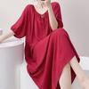 2026 Women's Cotton Silk Nightgown: French Style, Round Neck, Casual, Breathable, Thin V-Neck, Wearable Outdoors
