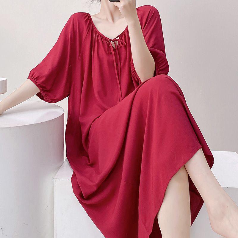 2026 Women's Cotton Silk Nightgown: French Style, Round Neck, Casual, Breathable, Thin V-Neck, Wearable Outdoors