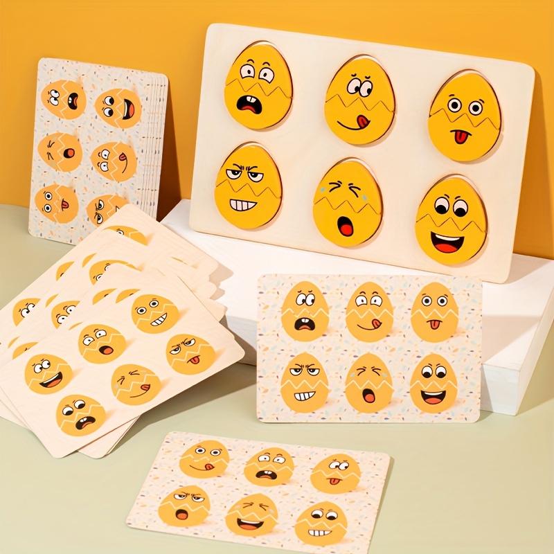 Facial Expressions Eggs Multiple Game Modes Wooden Easter Eggs Montessori Toy Emotion Puzzles Early Education for Boys Girls