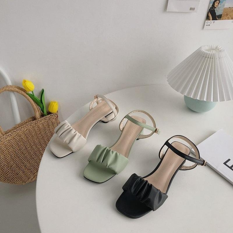 Sandals Women's New Spring Korean Version Fish Mouth Thick Heel Sandals Women's Mid-heel Buckle Open Toe Fashion Women's Shoes