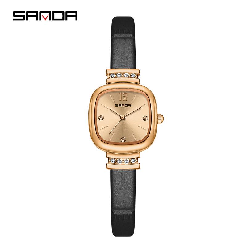 Sanda 7052 Women's Square Quartz Watch - High-End, Light Luxury with Exquisite Leather Strap