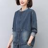 Women's Plus Size Short Thin Loose Denim Jacket - Spring and Autumn Casual Baseball Uniform Style Clothes