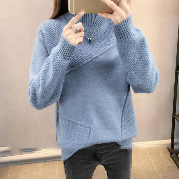 Solid-color Knitted Sweater Loose Half Turtleneck Sweater for Women Casual and Trendy Pullover for Autumn and Winter