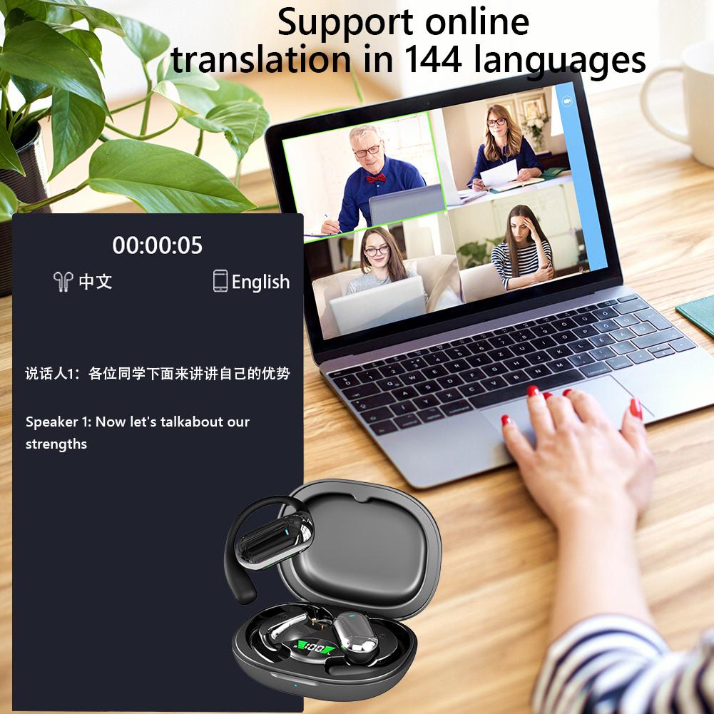 BT 5.3 Open Ear Headphones Noise Cancelling Wireless Earbuds Long-Lasting Real-Time Translation Earphone for Travel and Business