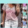 Elegant Womens V-neck Short Sleeve Floral Print Tops T-shirt For Casual Wear