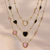 Colorful Heart-shaped Jewelry Set Stainless Steel Earrings Hand Chain Heart Glass Necklace  Gift