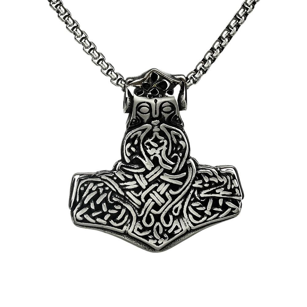 Viking Thor's Hammer Rune Pendant: Titanium Steel Necklace for Men - European & American Style