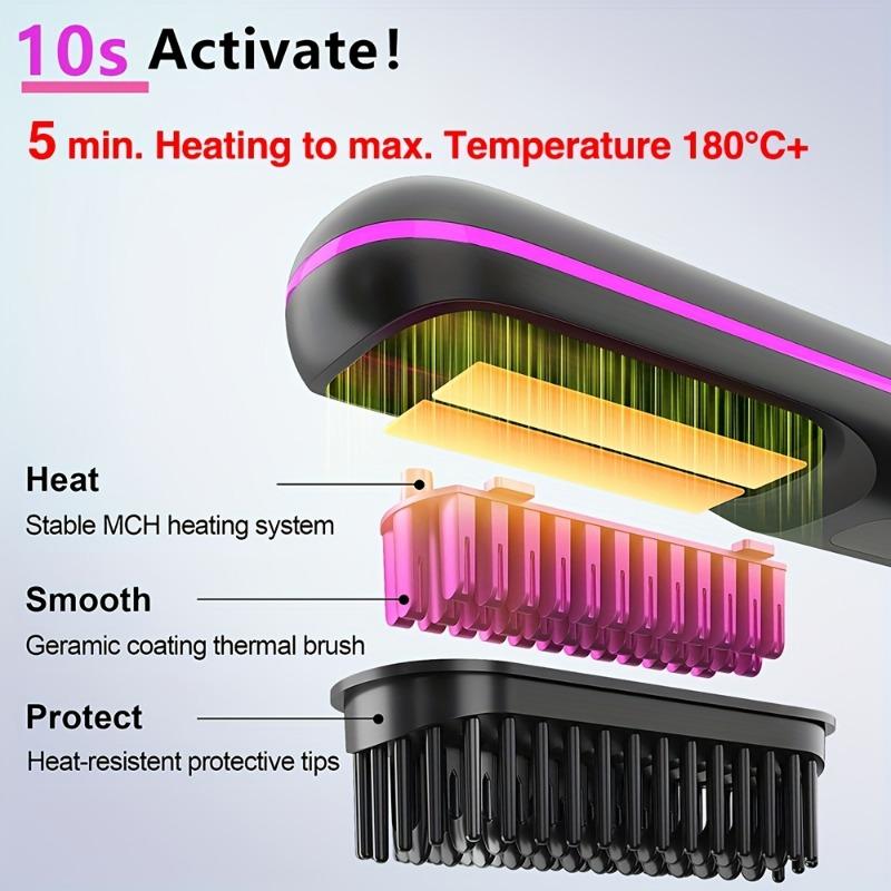 1 Wireless Hair Straightener Comb Heats Up Quickly Portable and Lightweight with Type-C Charging Port Anti-burn Design Charge Via USB