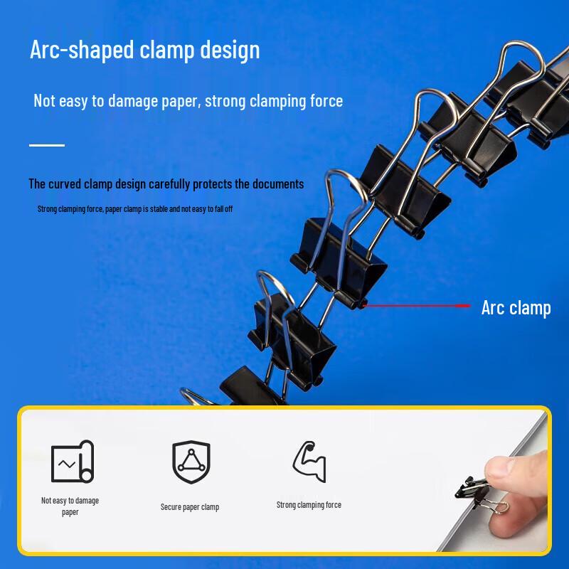 Deli 15mm Black Metal Binder Clips, 60-Pack