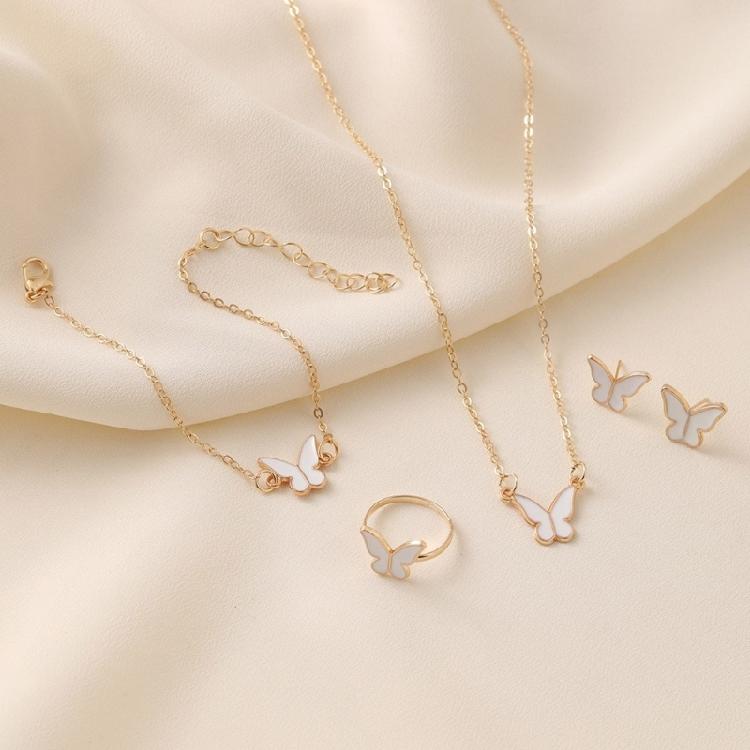 Contemporary Butterfly Necklace Bracelet Ring Earrings Jewelry Set Craftsmanship for Allergy Free Wear and Lasting Shine
