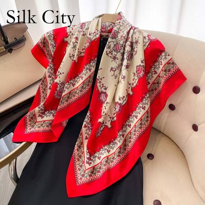 Lenços de seda luxuosos de alta qualidade, lenço de pescoço para mulheres, lenço de seda com corrente, xale decorativo feminino