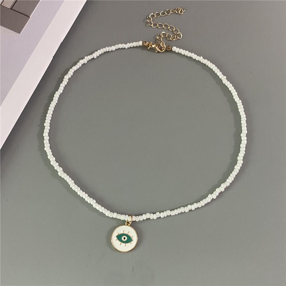 Lucky Handmade Necklace Popular Turkeky Eye Pendant Choker Colorful Rice Beadds Neck Jewelry