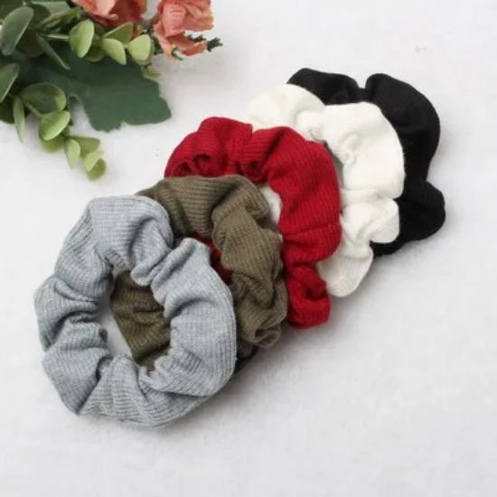 5Pack Hair Scrunchies Set Fashion Simple Basic Elastic Hair Bands Ponytail Holder Dot Stripe Scrunchie Hair Tie For Girl Women