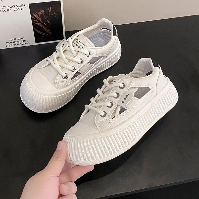 

2025 лето новые инс корейская версия полые дышащие маленькие белые туфли женские студенческие платформа повседневные кеды сандалии M15 35